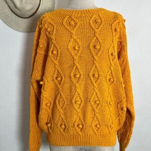 VTG Chunky hand knitted fisherman core sweater M butter scotch yellow boho chic